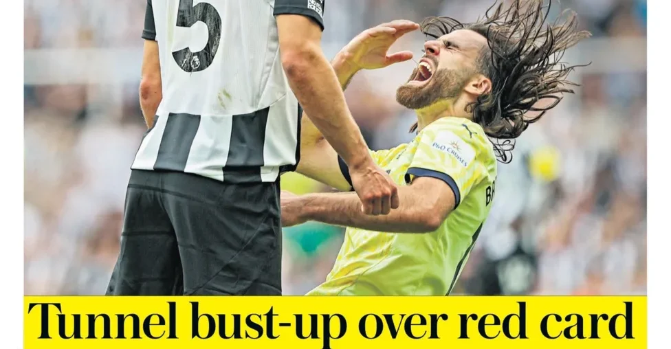 Newspaper Headline: Tunnel bust-up over red card - Learn English Through Football