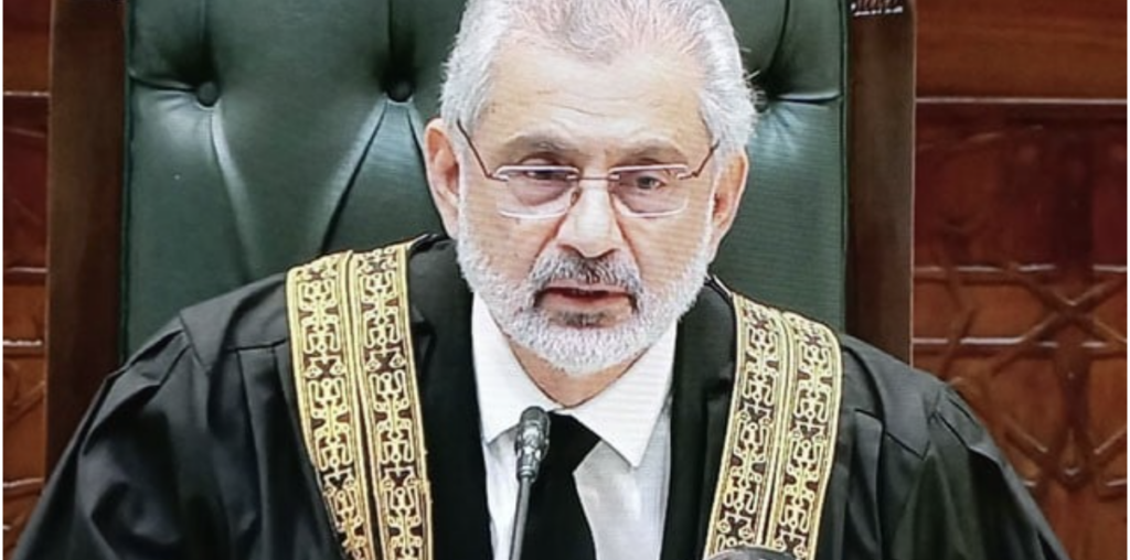 chief justice of pakistan qazi faez isa hearing a land dispute case on september 25 2023 photo file