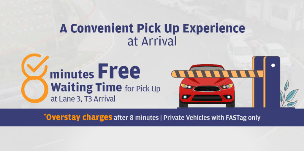 8-Minute Free Pick-Up at Lane 3, Delhi Airport T3