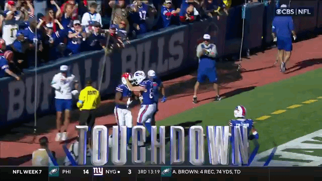 Amari Cooper catches a touchdown pass on his first reception with the Bills