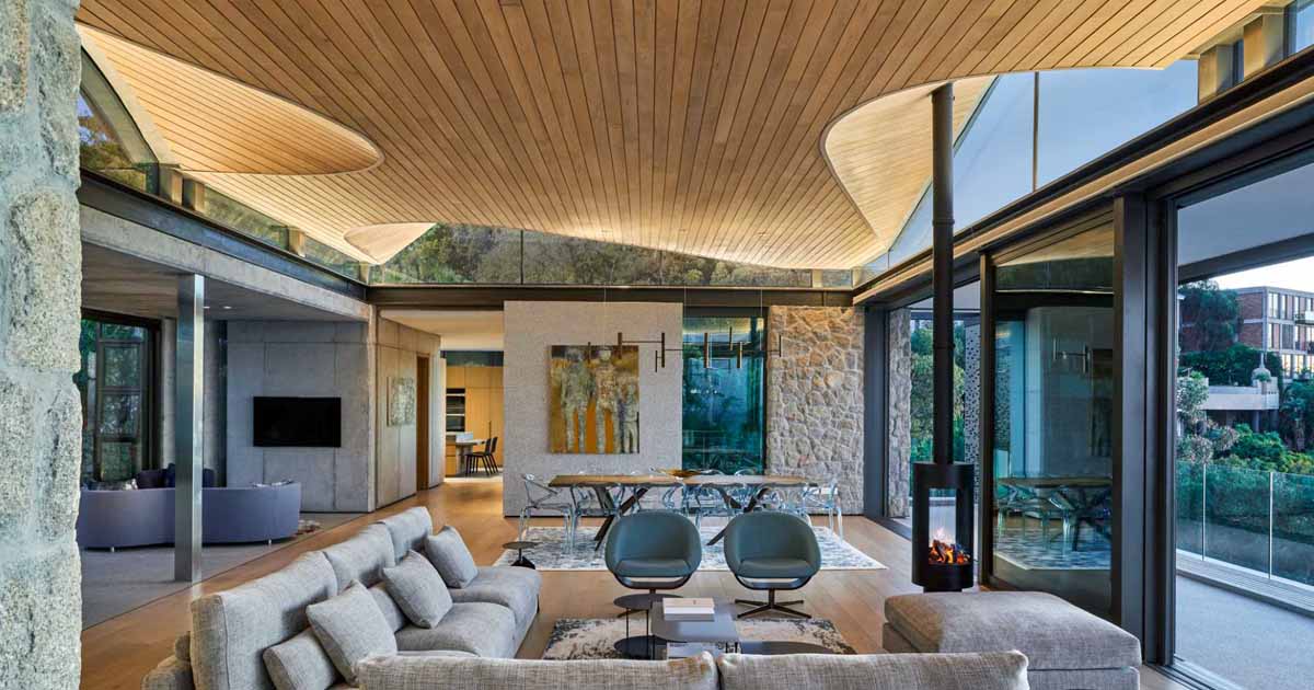 An Undulating Wood Ceiling Inspired By Ocean Waves And Nearby Mountains