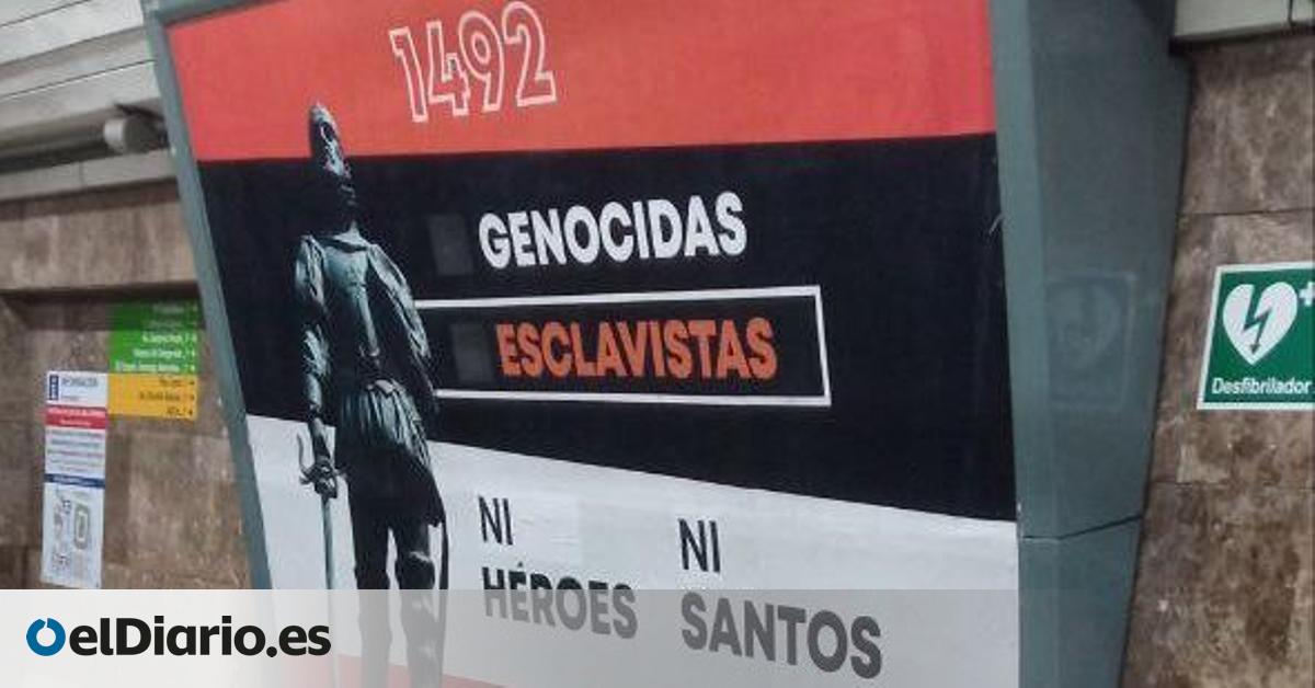 Aparecen modificados los carteles de la campaña ultra que calificaba de “héroes y santos” a los colonizadores españoles