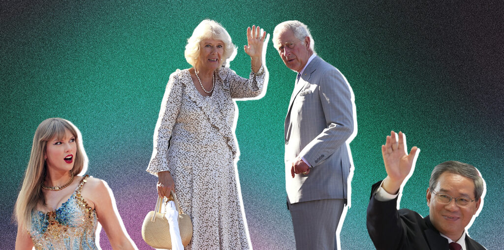 (L-R) Taylor Swift, King Charles, Queen Camilla and Chinese Premier Li Qiang (Image: Private Media)