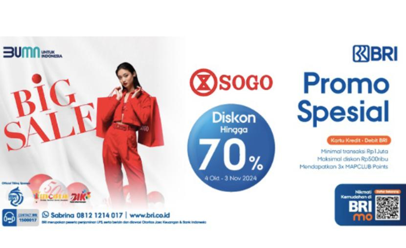 Promo Spesial dari BRI di Sogo Department Store selama periode 4 Oktober hingga 3 November 2024.