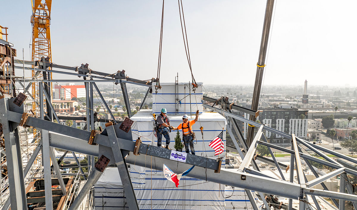 California Science Center’s Samuel Oschin Air and Space Center expansion tops out in Los Angeles