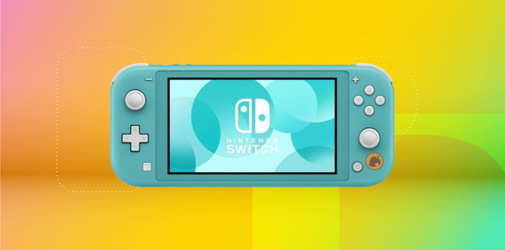 Nintendo Switch Lite Aloha Edition on yellow CNET background