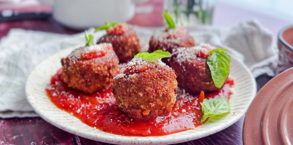 Cheese Stuffed Chicken Parm Meatballs