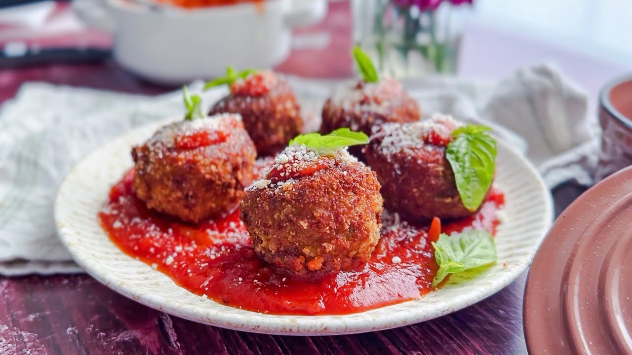 Cheese Stuffed Chicken Parm Meatballs