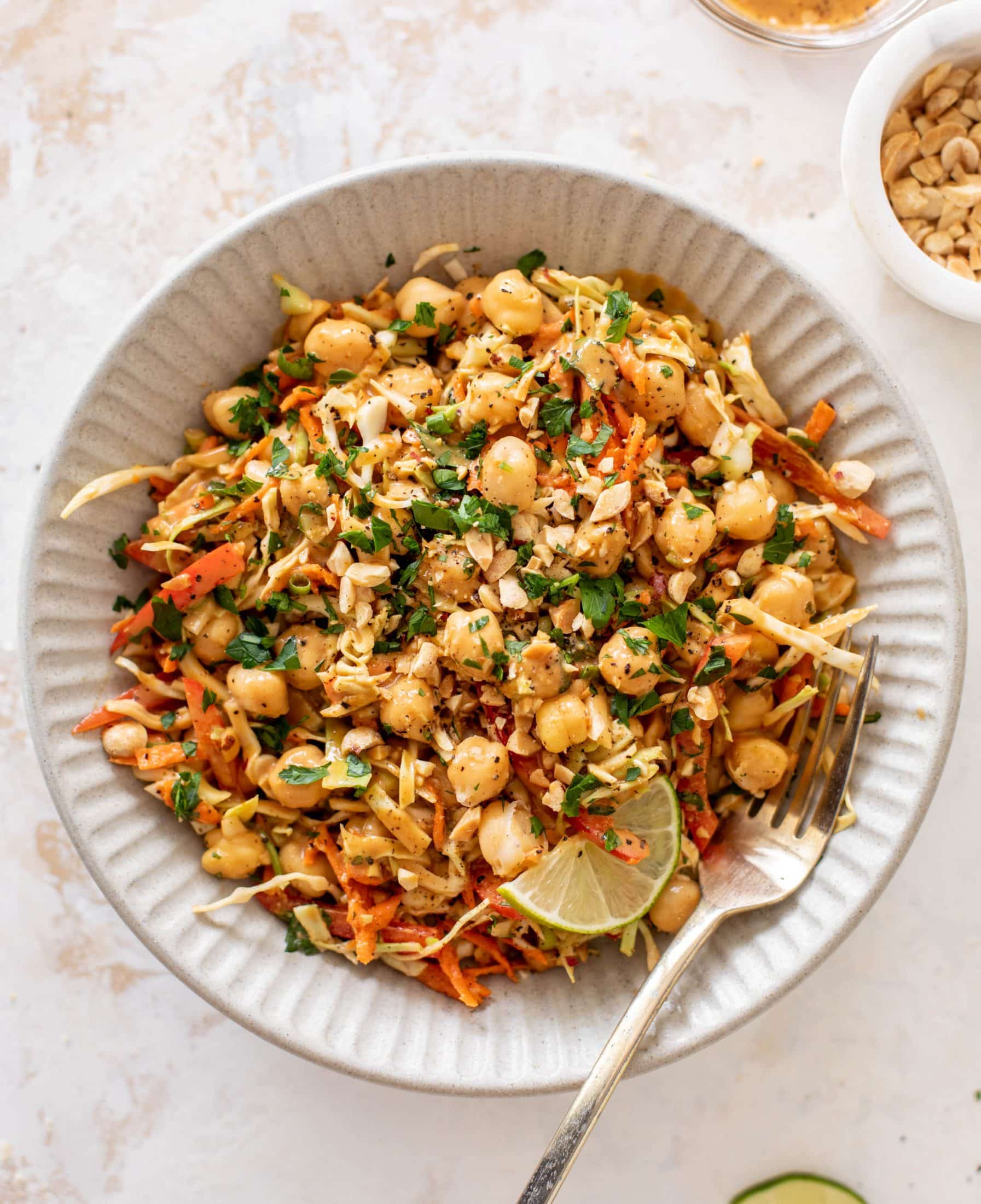 Chickpea Crunch Salad with Peanut Dressing.