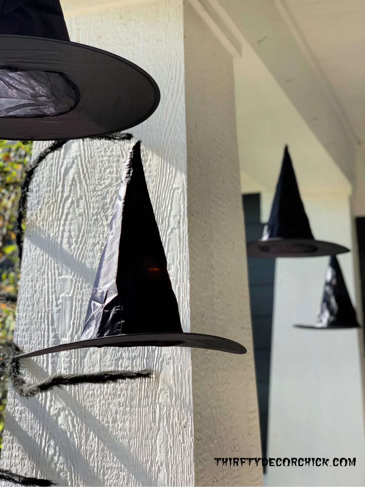 DIY Floating and Glowing Witch Hats for the Front Porch