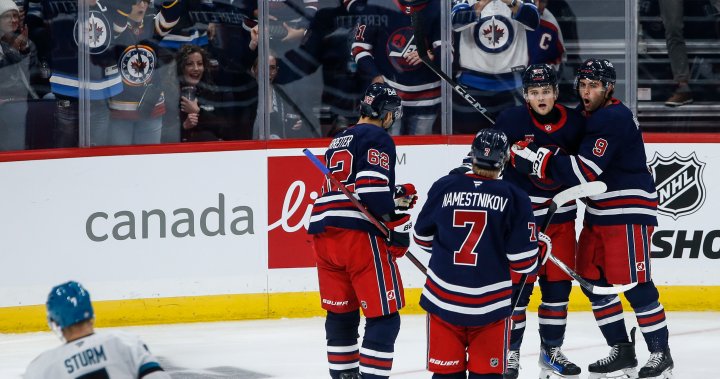 Ehlers, Perfetti each score twice as Winnipeg Jets rout Sharks 8-3 – Winnipeg | Globalnews.ca