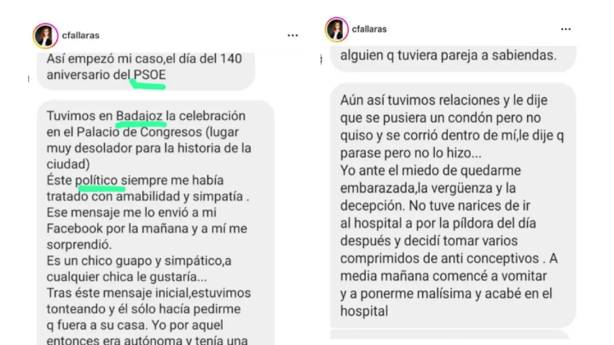 El PSOE brinda apoyo a una mujer que acusa de violencia sexual a un político en Badajoz