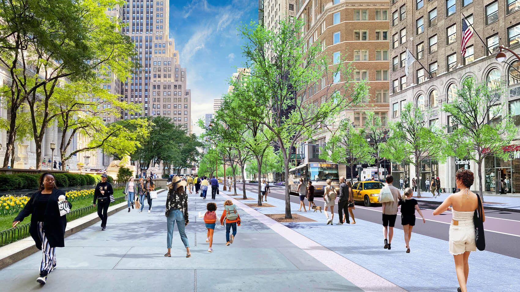 Field Operations, Sam Schwartz, and Arcadis release vision for widening sidewalks, adding trees, and reducing traffic lanes on Fifth Avenue