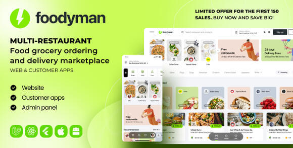 Foodyman v2024-23 – Multi-Restaurant Food and Grocery Ordering and Delivery Marketplace (Web & Customer Apps) Source