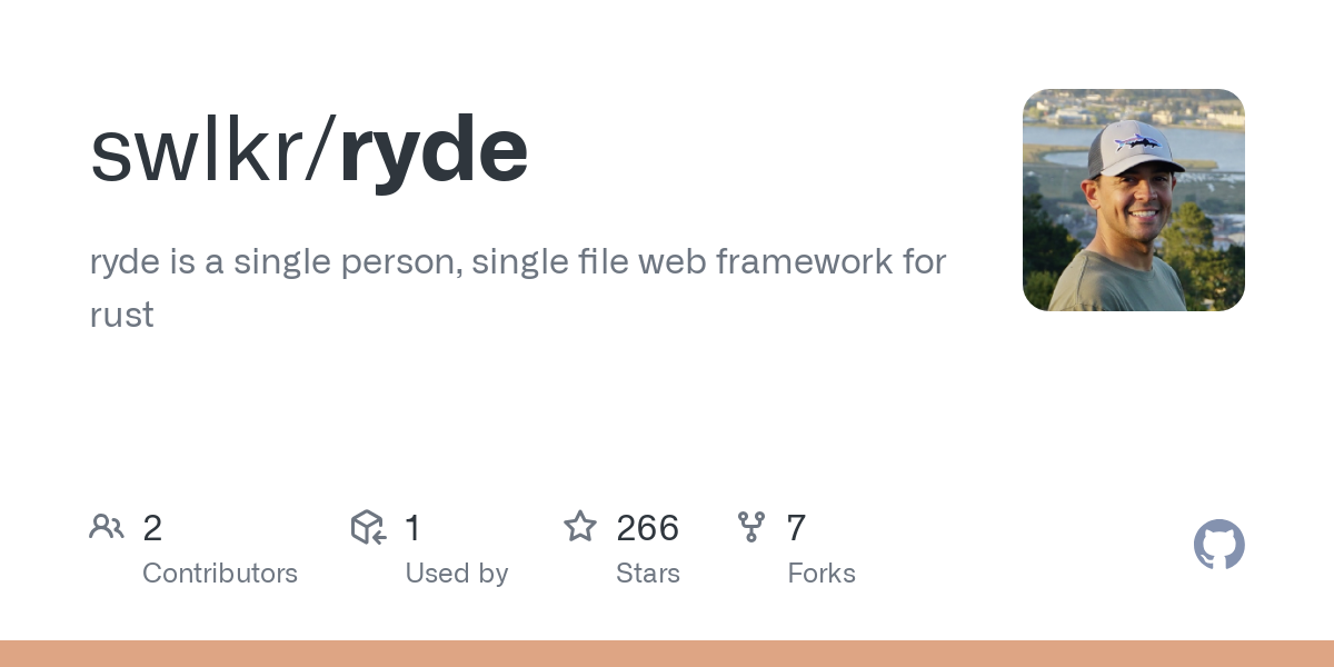 GitHub – swlkr/ryde: ryde is a single person, single file web framework for rust