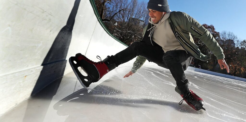 V. J. Ibones, visiting from Miami, took a quick turn on the ice at the Frog Pond before his flight home.