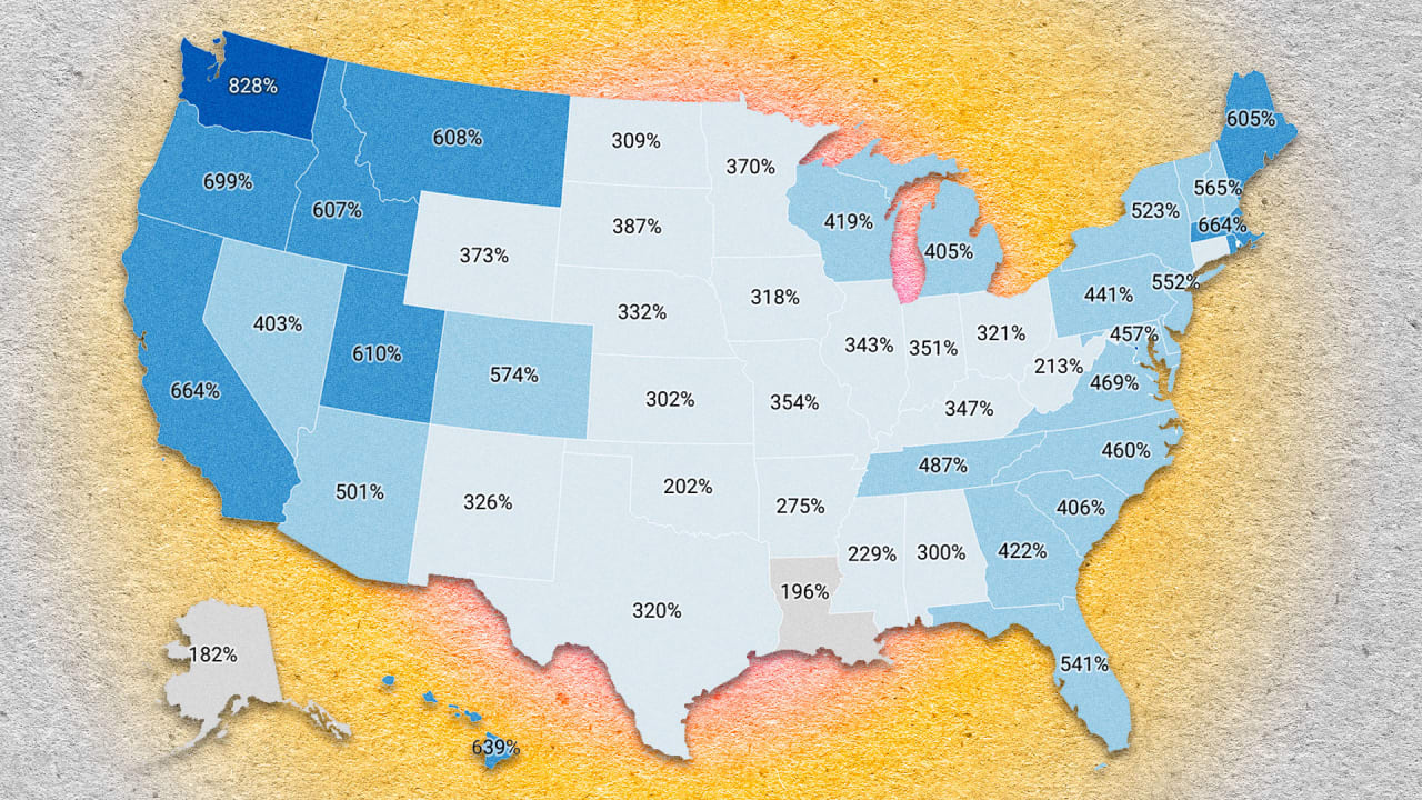 Housing market report: 10 states where home prices have risen more than 600% since 1984