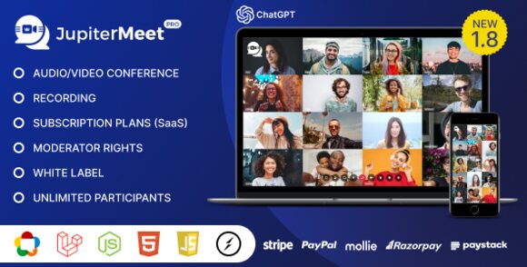 JupiterMeet Pro v1.8.2 Nulled – White Label Video Conference with ChatGPT & SaaS Script