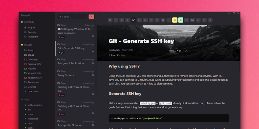 Kompad – An open-source note-taking app for tech guys | Product Hunt