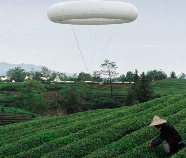 Line+ Studio floats donut-shaped weather balloon above rural landscape