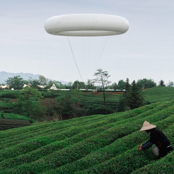 Line+ Studio floats donut-shaped weather balloon above rural landscape