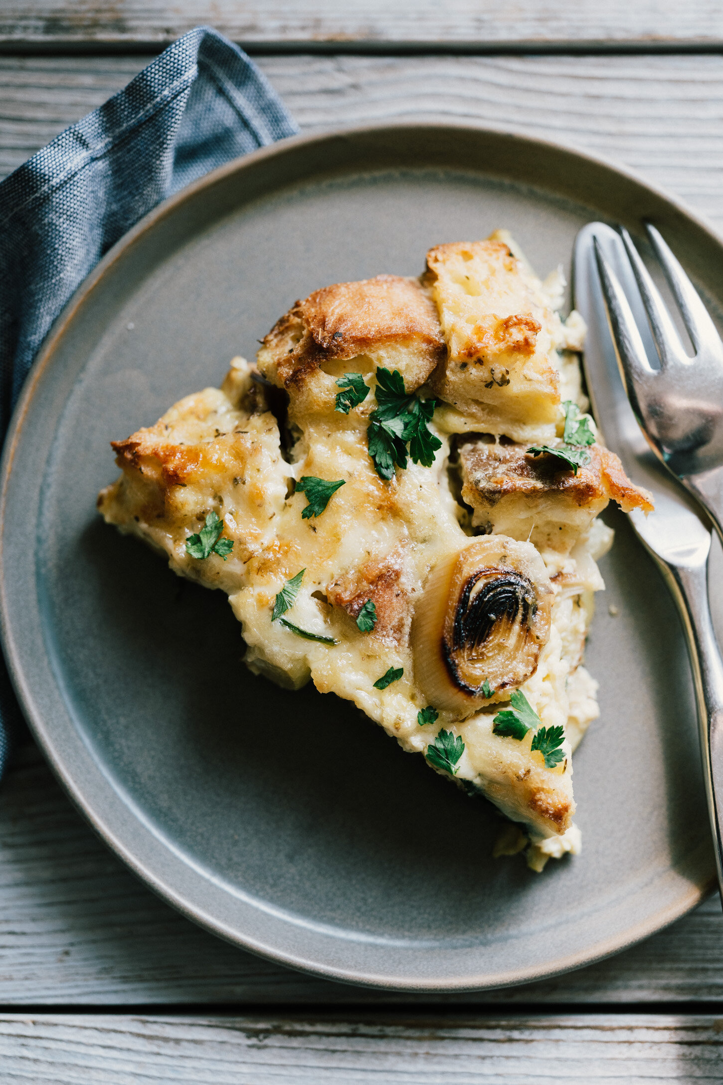 MUSHROOM, LEEK + GRUYERE STRATA — Sprouted Kitchen