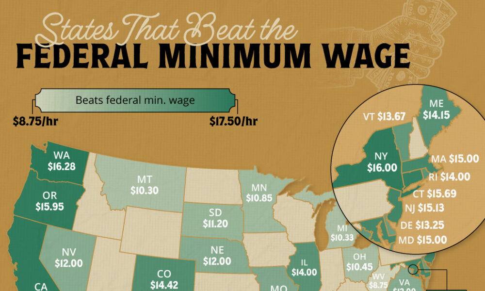 Mapped: All U.S. States Paying More Than the Federal Minimum Wage