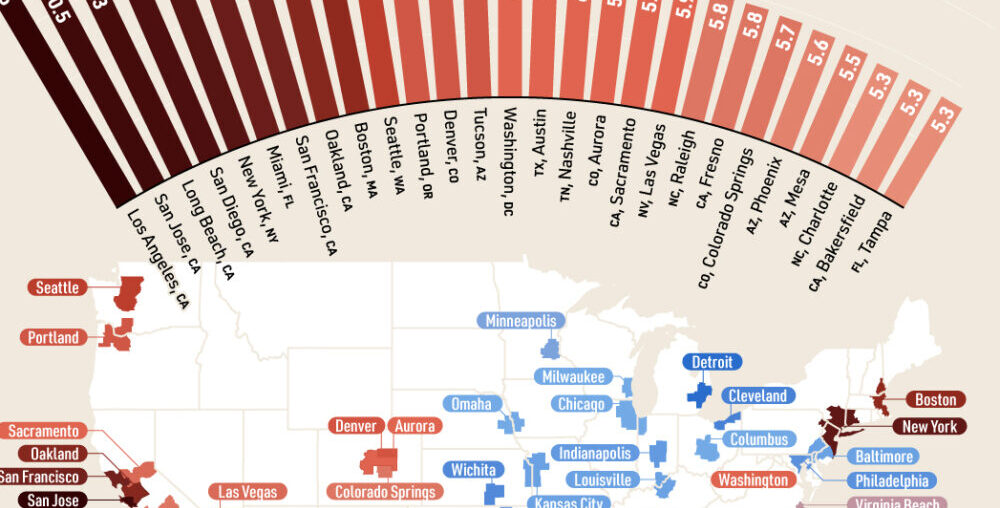 Mapped: Home Price-to-Income Ratio of Large U.S. Cities