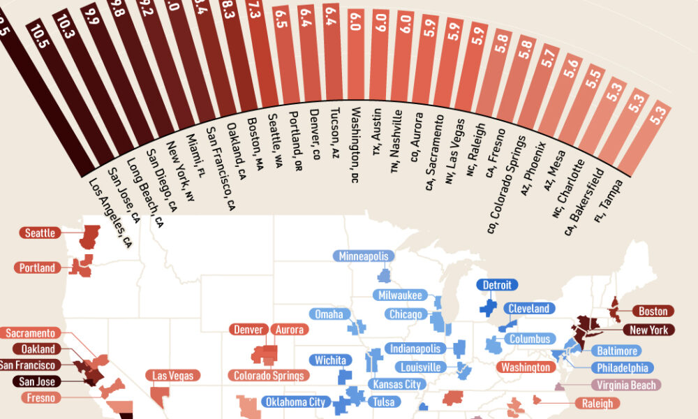 Mapped: Home Price-to-Income Ratio of Large U.S. Cities