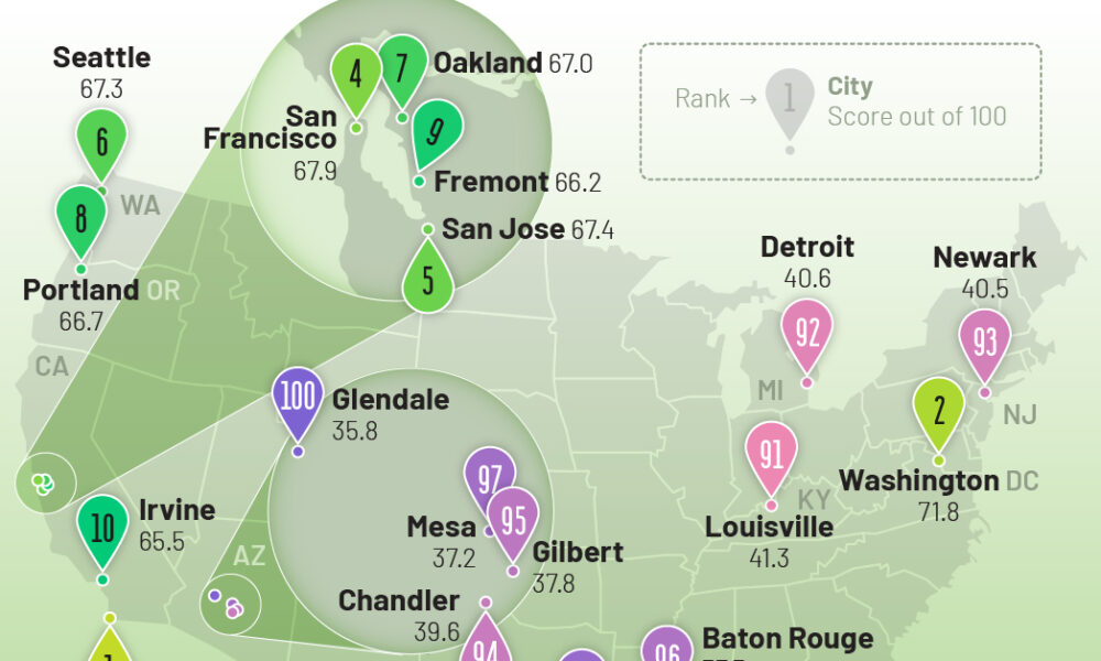 Mapped: The Most and Least Green Cities in America