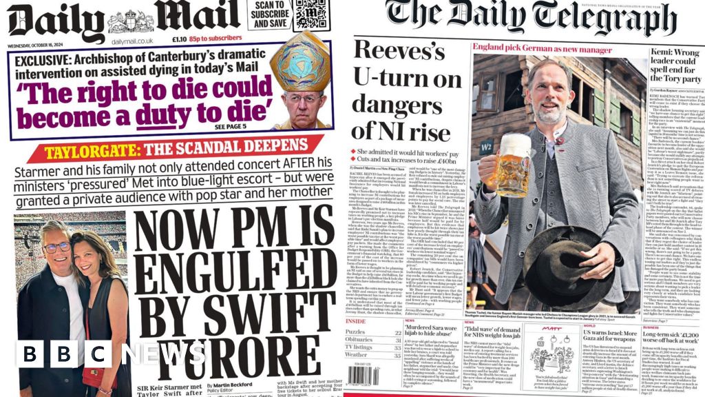 Newspaper headlines:  ‘England pick German’ and ‘Taylorgate’