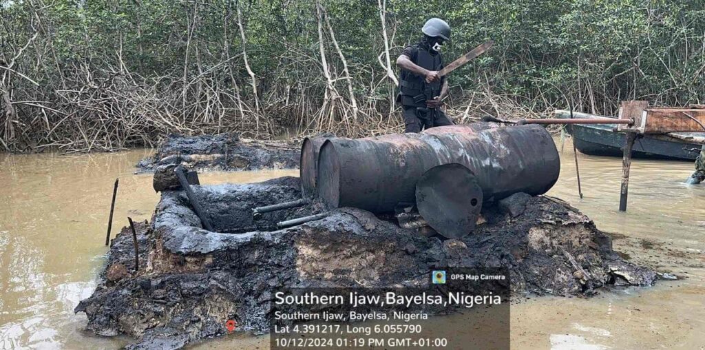 Nigerian Navy Uncovers Illegal Refining Site In Bayelsa