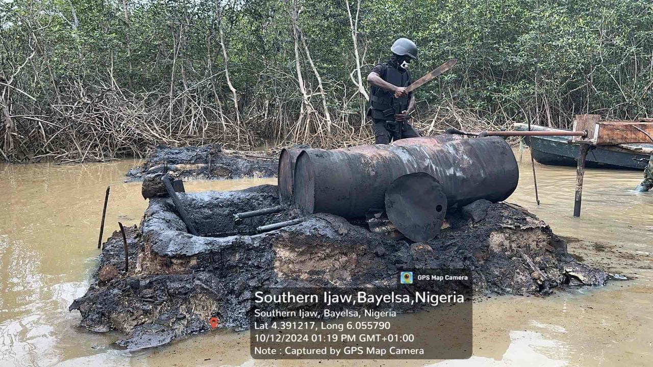 Nigerian Navy Uncovers Illegal Refining Site In Bayelsa