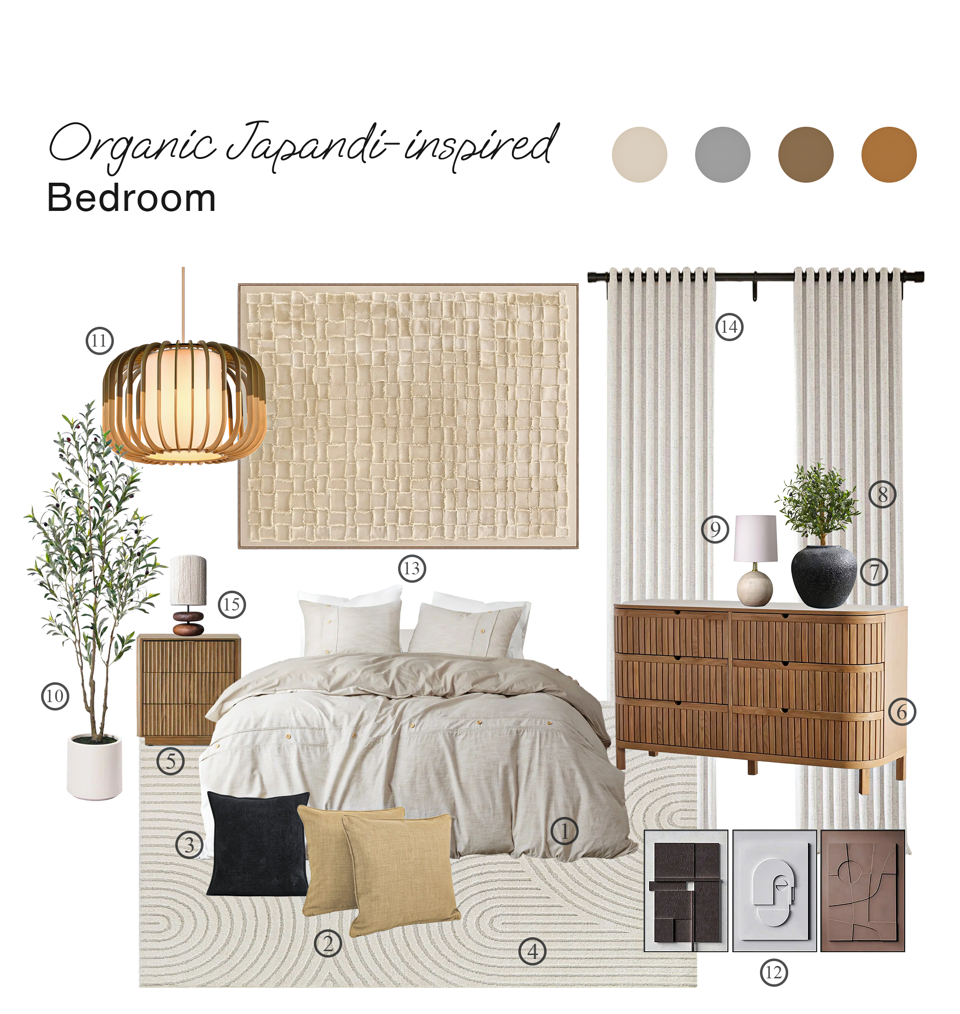 Organic Japandi-Inspired Bedroom Board with Shopping List