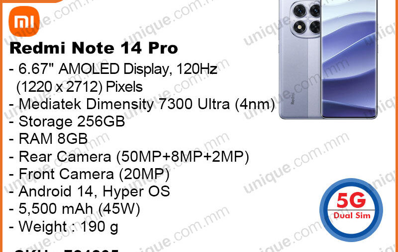 Redmi Note 14 Pro 5G 8GB, 256GB (Without Warranty)