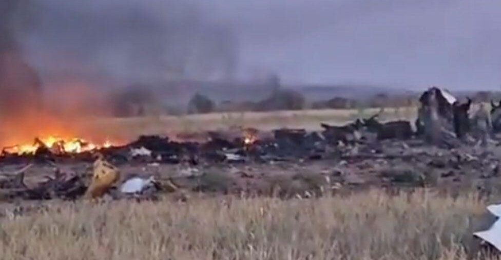 Screengrab of the crash site showing flames in Darfur