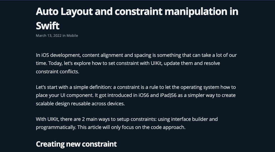 Setting up Auto Layout constraints programmatically in Swift