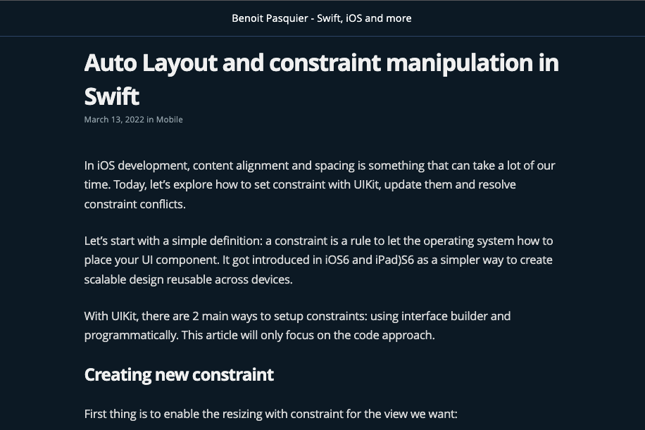 Setting up Auto Layout constraints programmatically in Swift