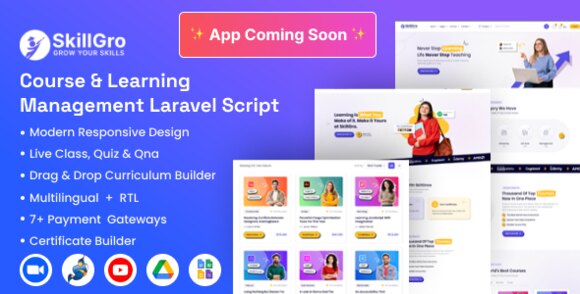 SkillGro v1.5.0 – Course & Learning Management System Laravel Script (LMS) PHP Script