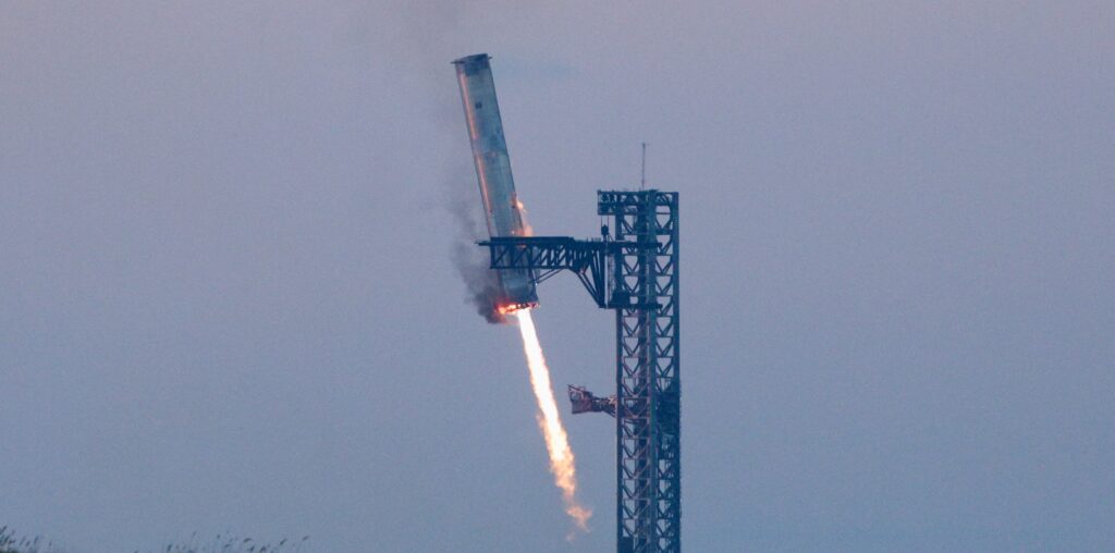 SpaceX catches giant Starship booster in fifth flight test