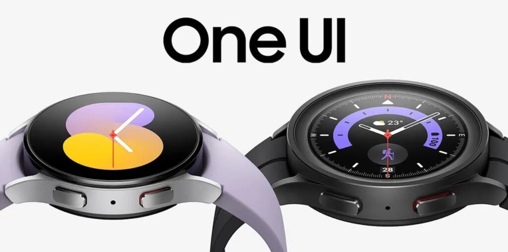 One UI text above two Galaxy smartwatches