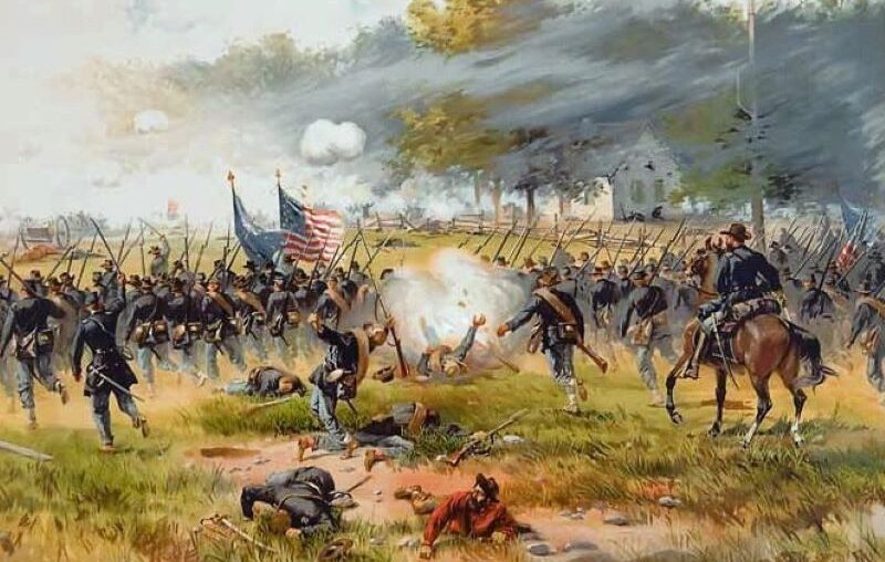 A painting of The Battle of Antietam, the US Civil War's deadliest one-day fight, by Thure de Thulstrup.