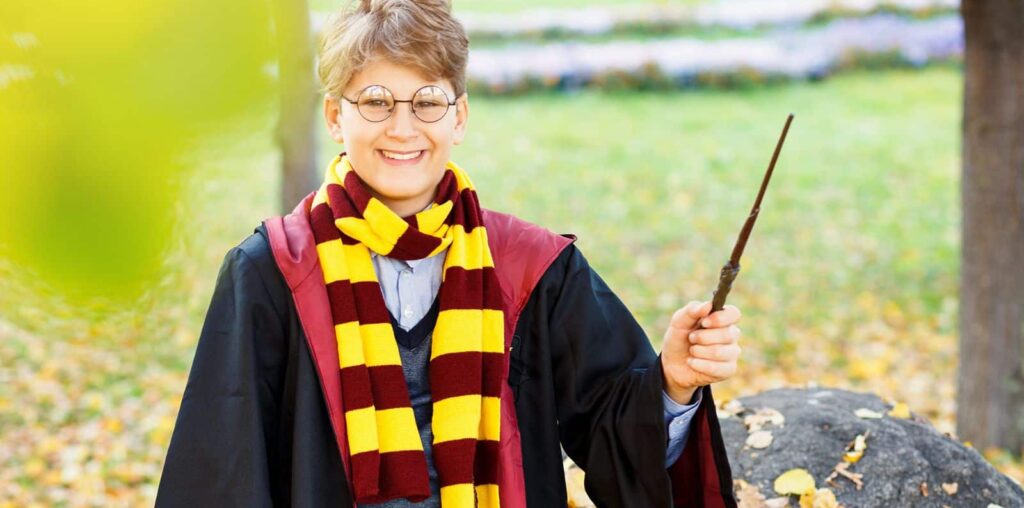 Harry Potter costume with wand