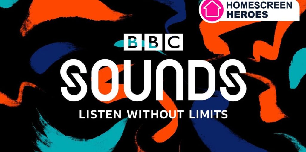 The BBC Sounds logo surrounded by squiggles of color