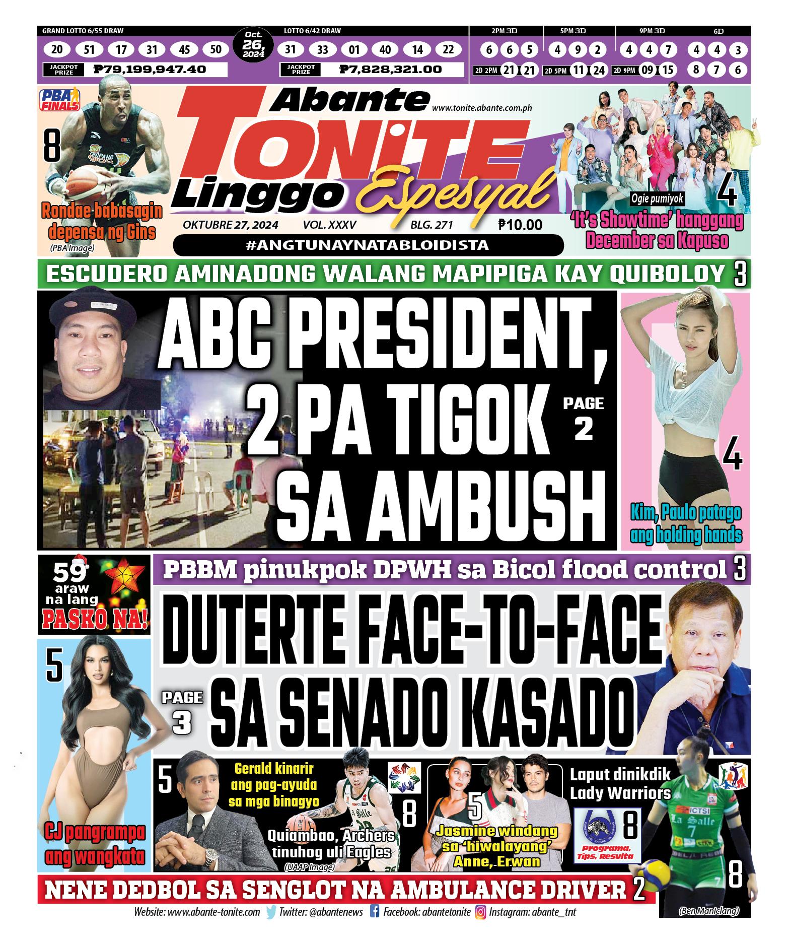 Tonite Front Page | Balita Ngayong Oktubre 27, 2024 | Abante Tonite