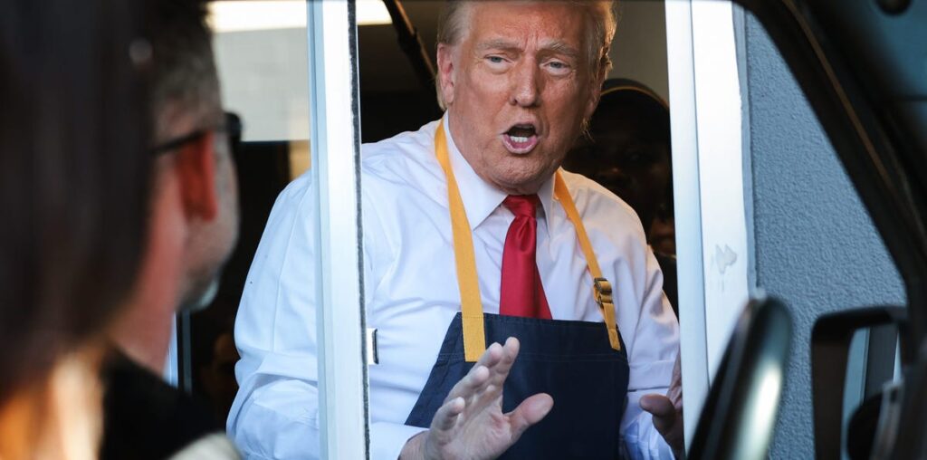 Trump cooks fries at McDonald's as he attempts to cast doubt on Harris' earlier employment at the chain