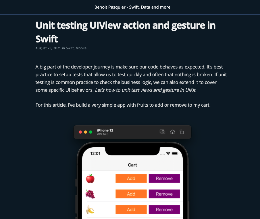 Unit testing UIView action and gesture in Swift