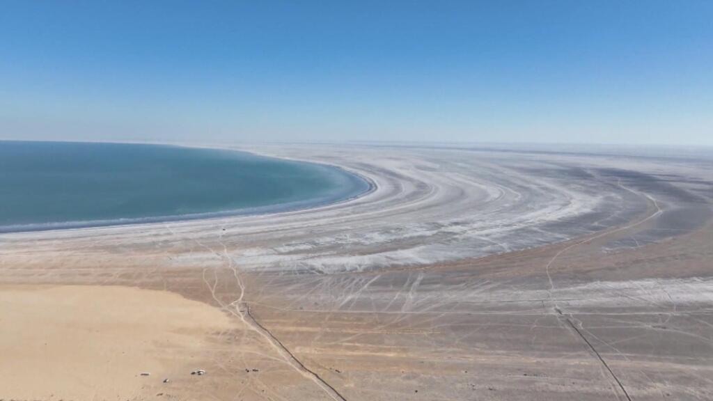 What remains of the dried-out Aral Sea, a man-made ecological disaster?