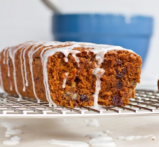 Whole-Grain Vegan Carrot Cake Loaf with Lemon Glaze