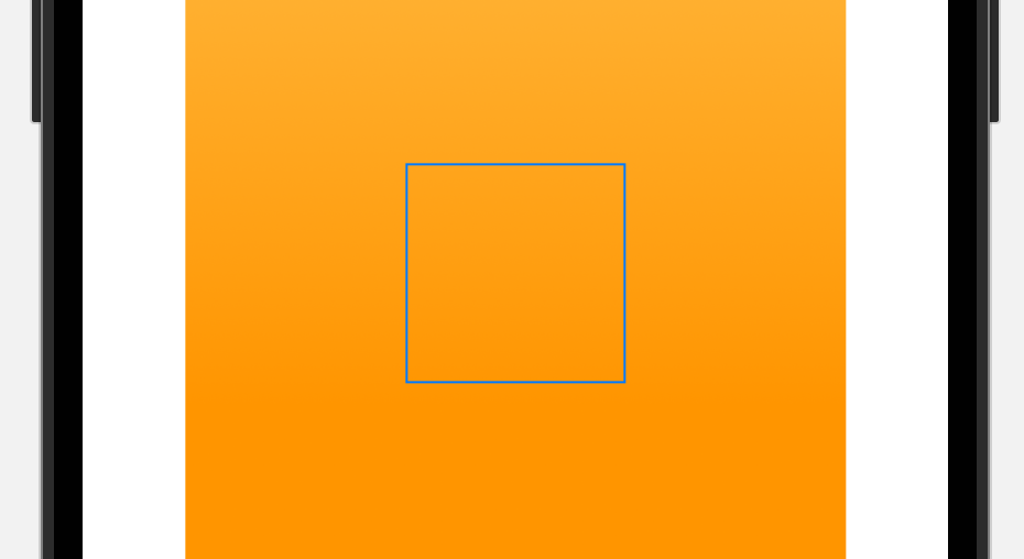 Xcode preview displaying an orange square. A smaller square blue outline is centered in the orange square.